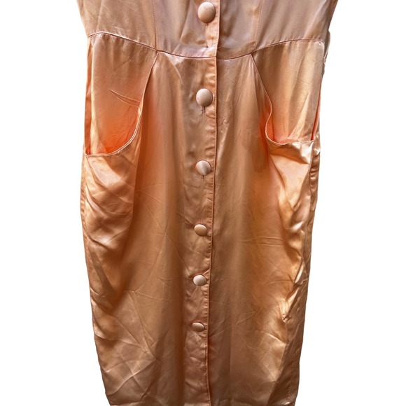 Vintage Wild Dress Peach Satin Button Down Dress - Picture 2 of 8